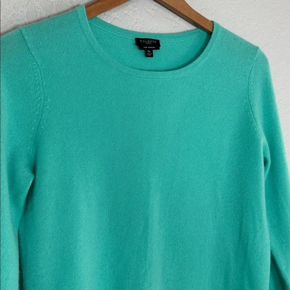NEW Talbots Aqua Blue 100% Pure Cashmere Sweater Buttons Crew Neck Luxury Soft - Picture 2 of 7